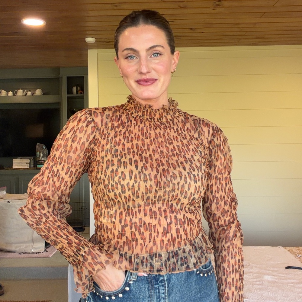 Free People Leopard Print Ruffle Blouse